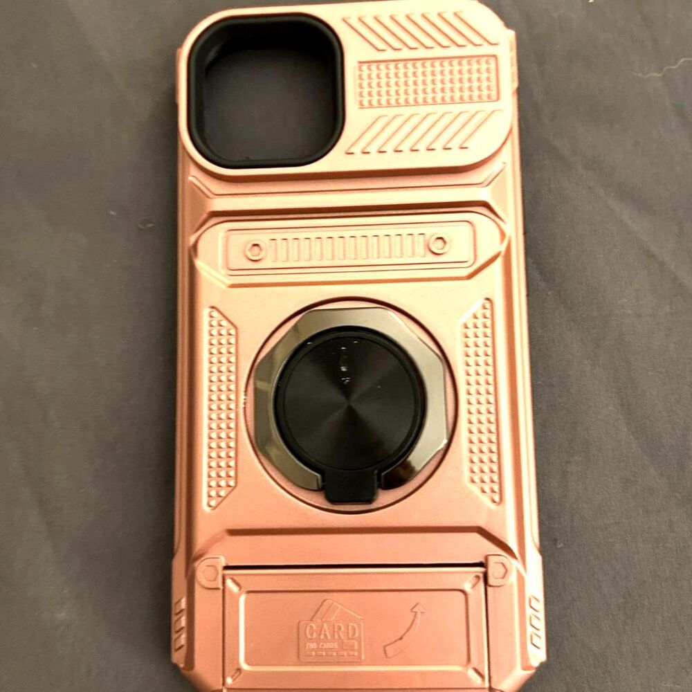 iPhone 14 Wallet Case with Ring Holder – Rose Gold – Holds 3 Cards